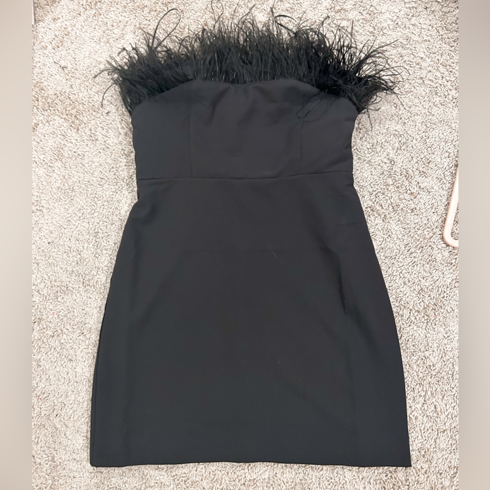 NWT Sam Edelman Black Strapless feather dress